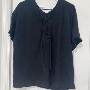 Black lace up front Blouse